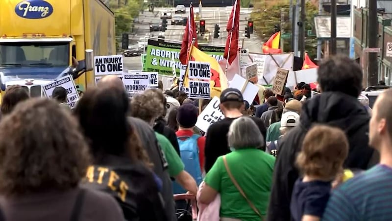 Activists demonstrating for labor rights